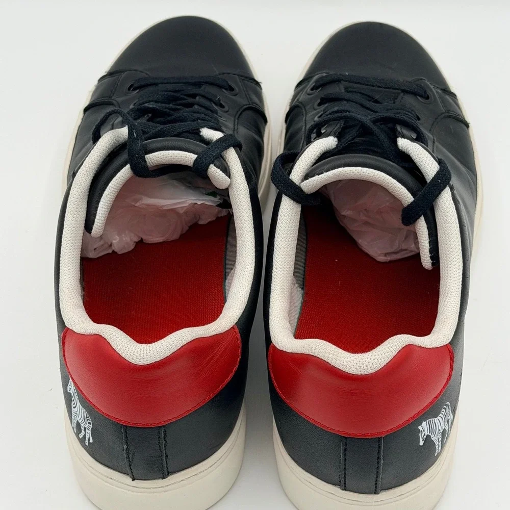 Paul Smith Mens 9 Black Leather Zebra Logo Sneakers Shoes Luxury Streetwear Logo
